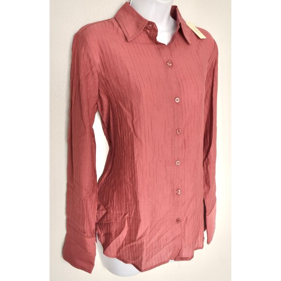 MAX STUDIO LONDON NWT L/S TEXTURED STRIPE MARSALA RAYON BLEND SHIRT. SIZE S - Picture 6 of 12